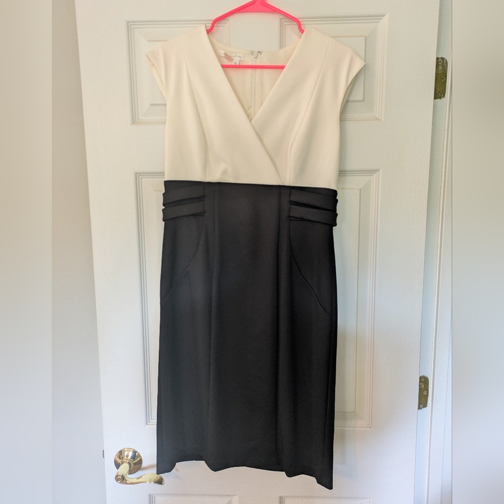 London Times White Cream Pleated Sheath Midi Dress